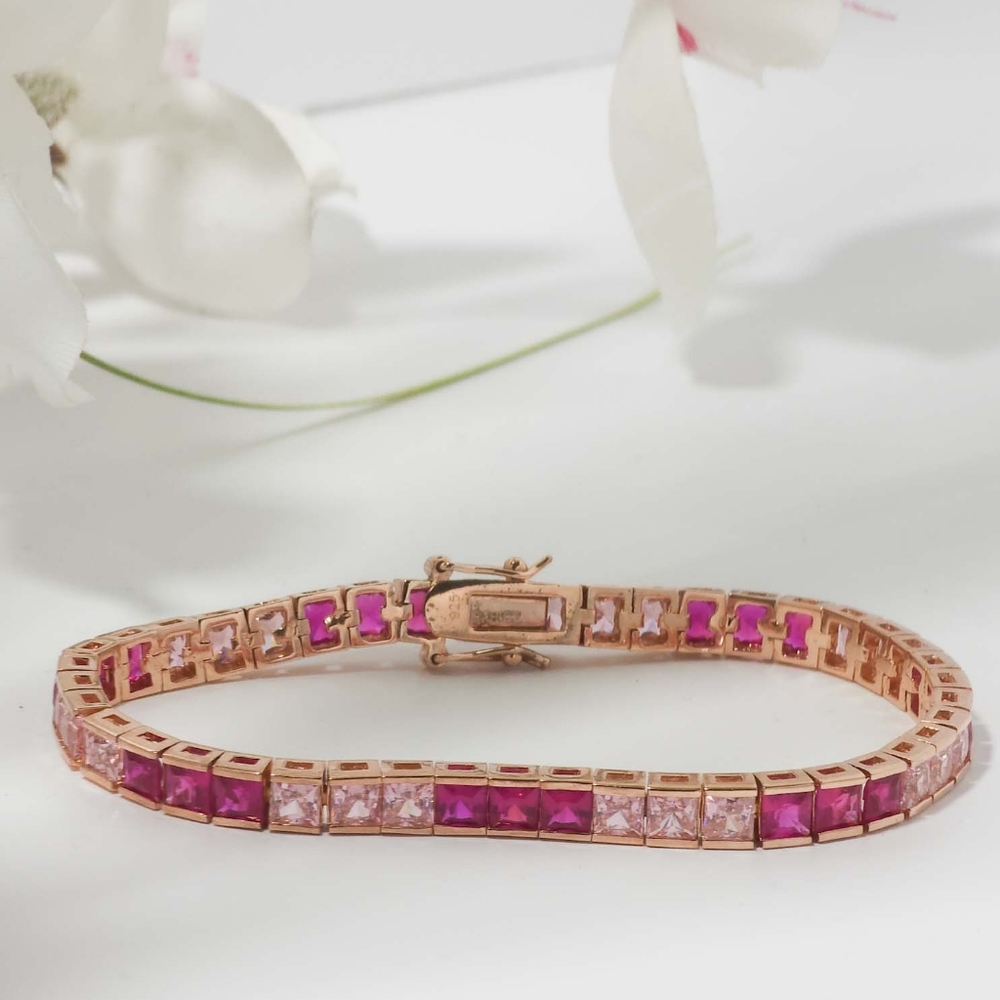 Thick Square cut Lab-created Ruby and Garnet Tennis Bracelet